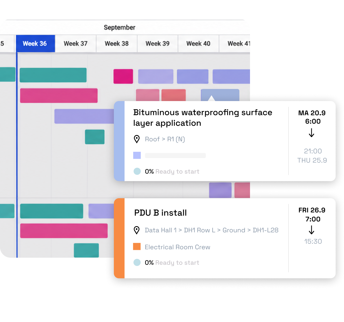 Sitedrive zone view showing a work package tooltip